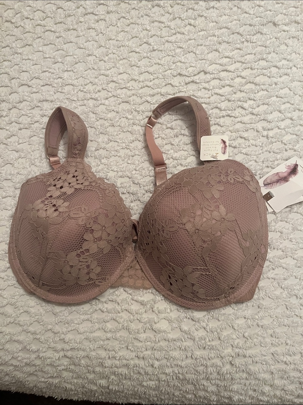 Jessica Simpson Floral Lace Full-Coverage Bra in Mauve